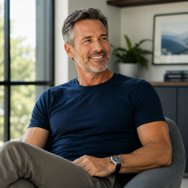 Healthy middle-aged man representing personalized hormone therapy and healthy aging