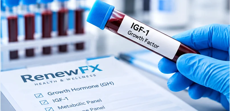 IGF-1 laboratory blood sample representing growth hormone and IGF-1 monitoring at RenewFX